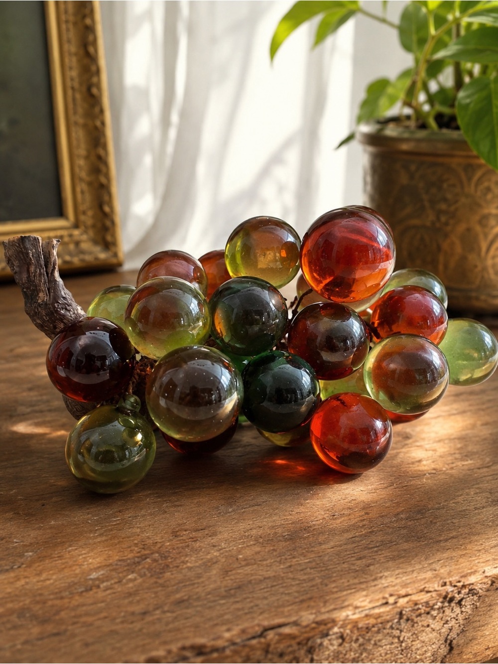 Vintage Italian Lucite Grapes Driftwood Hollywood Regency MCM Luxe Decor Fruit